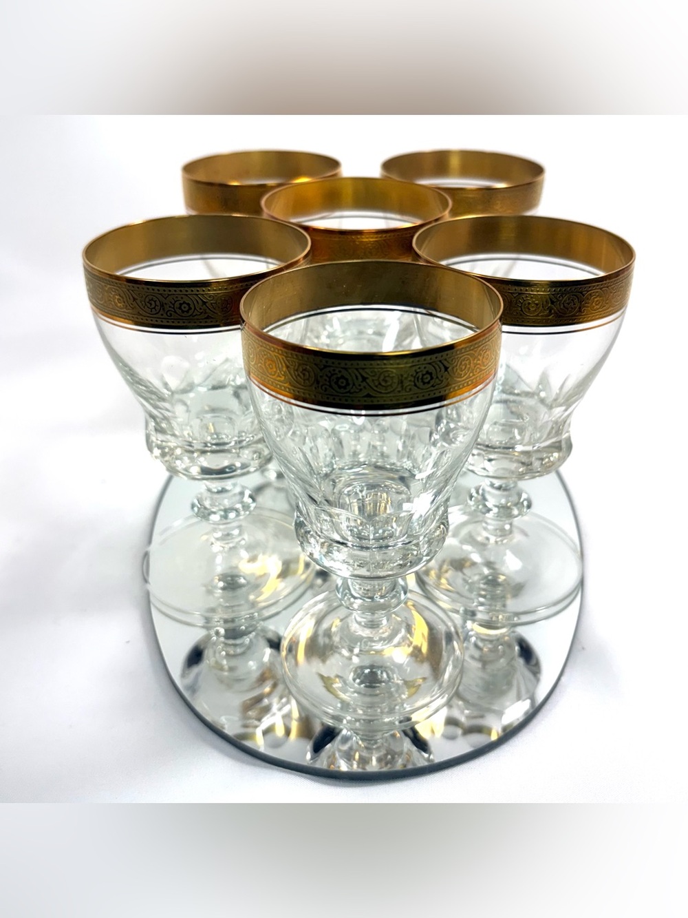 Pristine Vtg Theresienthal Concord Crystal Wine Glasses Set of 6, 24k Gold Rim